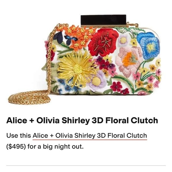 Alice + Olivia Handbags - Alice + Olivia Floral Embroidered Clutch with Gold Chain